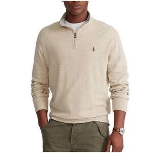 Polo Ralph Lauren Quarter Zip Pullover Sweatshirt Beige Small Logo EUC